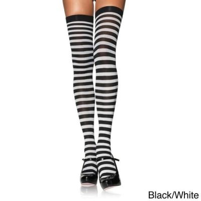 Leg Avenue 6005 Women's Black White Thigh High Leg Nylon Striped Stockings